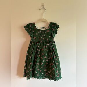 Sweet Honey Pleated Flutter Dress- Green Roses 2T